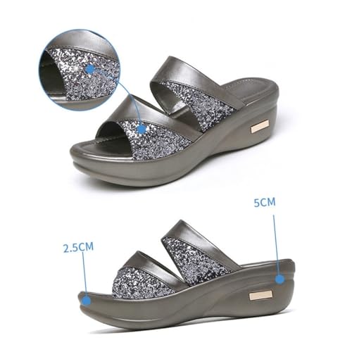 BESPORTBLE Damen Sandalen mit Dicker Keilsohle Atmungsaktiv und Strapazierfähig Modische Offene Zehen Bequeme Sommerschuhe für Freizeit und Strand Graue von BESPORTBLE