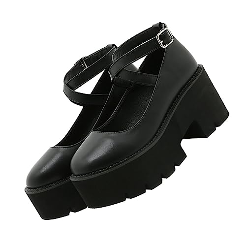 BESPORTBLE Damen Sandalen mit Dicker Plattform Schwarze Keilsandaletten mit Runder Zehenkappe Vielseitige Bequeme Sommerschuhe für Alltag Shopping und Freizeit von BESPORTBLE