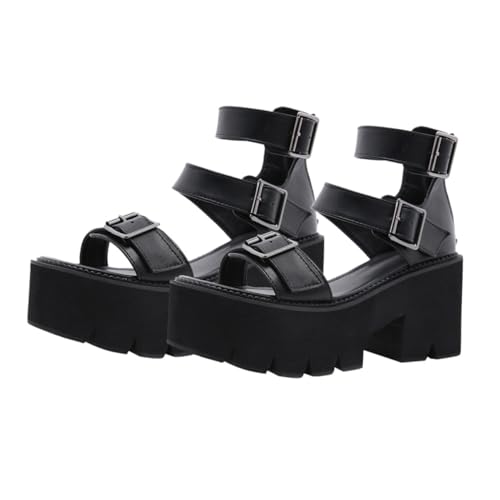 BESPORTBLE Damen Sandalen mit Dicker Sohle Plateau sandalette mit Klobigem Absatz Rutschfeste Bequeme Sommerschuhe Modische Schwarze Schuhe für Frauen Stilvolle Sommer fußbekleidung von BESPORTBLE