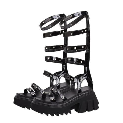 BESPORTBLE Damen Sandalen mit Dicker Sohle und Klobigem Absatz Stylische Rutschfeste Plateau sandaletten für Frauen Bequemes Fußbett für Party Büro und Besondere Anlässe Schwarz von BESPORTBLE