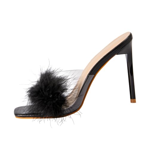 BESPORTBLE Damen Sandalen mit Quadratischer Spitze Dünnem High Heel Leichtem Design Sommerlich Luftig Komfortabel und Modisch für Alltag und Besondere Anlässe in Schwarz von BESPORTBLE