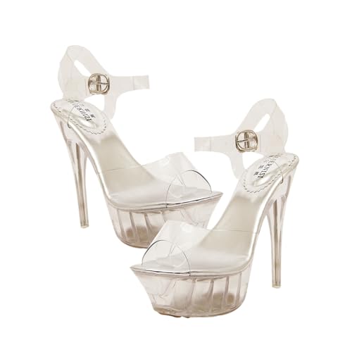 BESPORTBLE Damen Sandaletten mit Transparentem Plateauabsatz Modische High Heels für Frauen Leichte und Rutschfeste Sommerschuhe für Partys Hochzeit und Alltag Silber von BESPORTBLE
