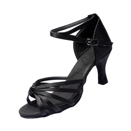 BESPORTBLE Damen Satin High Heels Latin Tanzschuhe mit Knotenriemen Schlankes Design Schwarze Absatzschuhe Bequemes Anziehen Geeignet für Latein Tanz und Festliche Anlässe von BESPORTBLE