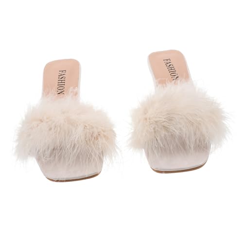 BESPORTBLE Damen Slipper Sommer Offen Zehen Hausschuhe mit Chunky Absatz Atmungsaktiv PU und Gummi Modische Pantoletten für Freizeit und Strand Beige und Langlebig von BESPORTBLE