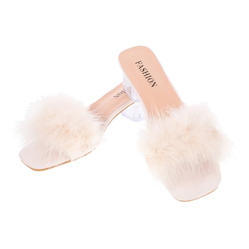 BESPORTBLE Damen Slipper mit Chunky Heel Atmungsaktive Open Toe Sandalen für Sommer Leichte Hausschuhe aus PU und Gummi Beige für Indoor und Outdoor Modisch zu Jeans und Röcken von BESPORTBLE
