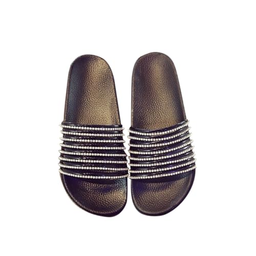 BESPORTBLE Damen Slipper mit Glitzerstreifen Bequeme PVC Sandalen für Sommer Rutschfeste Strand und Hausschuhe Modische Bling Slides Schwarz von BESPORTBLE