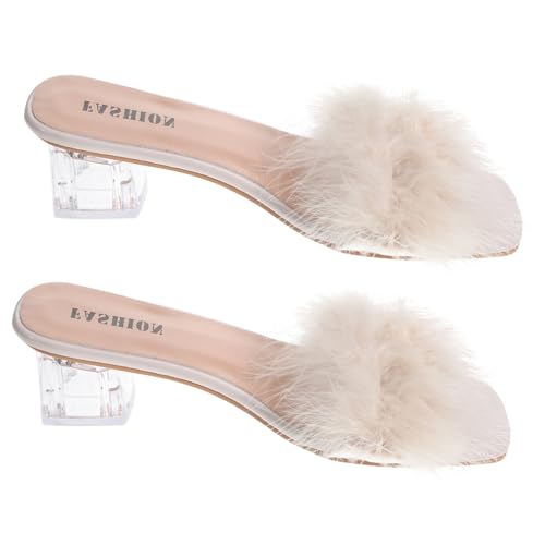 BESPORTBLE Damen Slipper mit Grobem Absatz Offenem Zeh PU und Gummi Material Beige Atmungsaktive Sommerschuhe Angenehm Vielseitig zu Jeans Shorts und Röcken Geeignet von BESPORTBLE