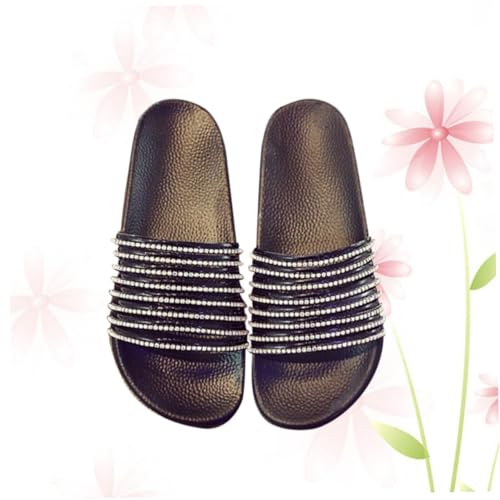 BESPORTBLE Damen Slippers mit Glitzer und Streifen Bequeme PVC Sandalen für Sommer Leichte Strand und Hausschuhe Modische Bling Slides in Schwarz von BESPORTBLE