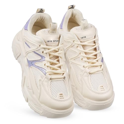 BESPORTBLE Damen Sneaker mit Dicker Sohle Modische Schnürschuhe aus Langlebigem PU rutschfeste Sportschuhe für Alltag und Outdoor Bequeme Chunky Sneakers in Vielseitig Kombinierbar von BESPORTBLE