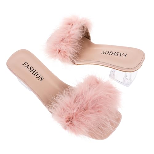 BESPORTBLE Damen Sommer Slipper Offene Zehen Modische Wool Pantoletten mit Chunky Absatz Bequeme Hausschuhe für Innen und Außen Alltagsspaziergang von BESPORTBLE