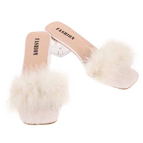 BESPORTBLE Damen Sommer Slipper Open Toe Chunky Heel Sandalen Beige Komfortable PU Rubber Hausschuhe Leicht Atmungsaktiv Für Strand Indoor Outdoor Freizeit von BESPORTBLE