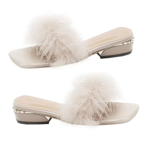 BESPORTBLE Damen Sommer Slipper mit Chunky Absätzen Offene Zehen Atmungsaktive PU und Gummimaterialien Bequeme Modische Hausschuhe für Alltag Passend zu Jeans Shorts Röcken Beige von BESPORTBLE