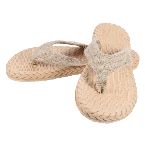 BESPORTBLE Damen Sommer Slippers Imitation Strohbast Flip flops Strandschuhe Rutschfest Leicht Flach Sandalen Freizeit Strand Pantoletten von BESPORTBLE