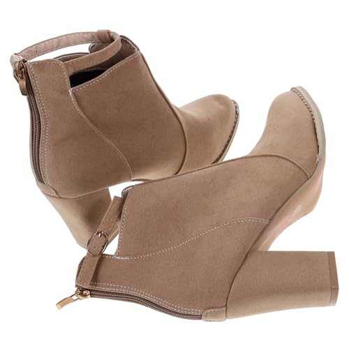 BESPORTBLE Damen Stiefeletten mit Grobem Absatz Bequeme und Rutschfeste Herbst Winter Booties Modische Kurzstiefel für Freizeit und Alltag Apricot Vielseitig Kombinierbar mit Röcken und Hosen von BESPORTBLE