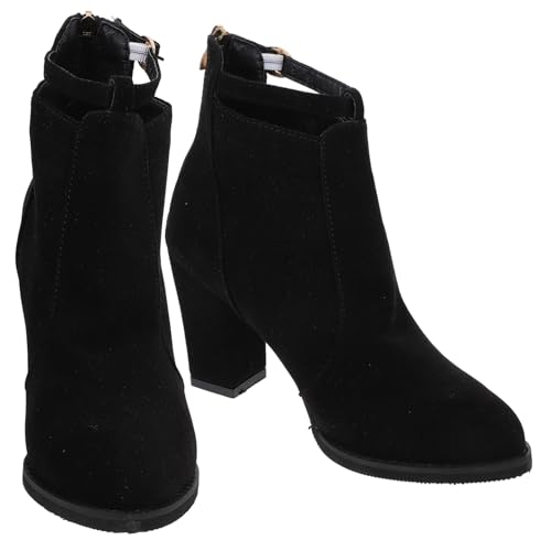 BESPORTBLE Damen Stiefeletten mit Grobem Absatz Hohe Absätze Atmungsaktiv Rutschfest Modische Schwarze Kurzstiefel für Herbst und Winter Passend zu Röcken Hosen und Kleidern von BESPORTBLE