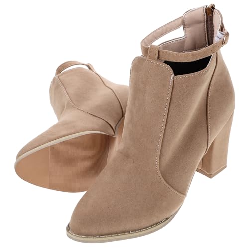BESPORTBLE Damen Stiefeletten mit Grobem Absatz Modische Winter Casual Boots in Apricot Rutschfestes Material und Atmungsaktiv Geeignet für Herbst und Alltag von BESPORTBLE