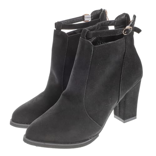 BESPORTBLE Damen Stiefeletten mit Grobem Absatz Schwarz Kurzstiefel mit Hohem Absatz Modische Casual Winter und Herbstschuhe Rutschfest Vielseitig Kombinierbar von BESPORTBLE