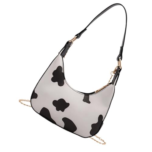 BESPORTBLE Damen Umhängetasche PU Material Cow Print Vintage Mondform Große Messenger Handbag Langlebig Modisch Vielseitig Nutzbar von BESPORTBLE