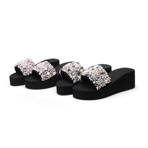 BESPORTBLE Damen Wedgesandalen Sommer Keilabsatz Rutschfest Simulierte Perlen Strand Hausschuhe Angenehm Für Zuhause Und Outdoor Schwarz BESPORTBLE Damen Wedgesandalen Sommer Keilabsatz Rutschfest Simulierte Perlen Strand Hausschuhe Angenehm Für Zuhause Und Outdoor Schwarz von BESPORTBLE