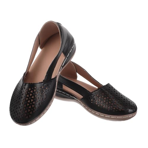 BESPORTBLE Damen Wedgesandalen mit Atmungsaktiven Ausschnitten Bequeme Keilabsatz Schuhe rutschfest Modisch Schlicht Schwarz für Sommer und Alltagsspaziergänge von BESPORTBLE