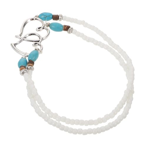 BESPORTBLE Doppelherzarmband Fußkettchen Für Damen Mit Perlenbesatz Elastischem Band Türkisfarbenem Boho-stil Für Strand Und Freizeitoutfits von BESPORTBLE