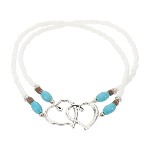BESPORTBLE Mehrlagige Herzfußkettchen Mit Perlen Für Frauen Metallfußkettchen Als Herzkettenfußschmuck Strandfußkettchen Aus Kunststoff Und Zinklegierung Für Urlaub Und Alltag von BESPORTBLE