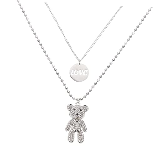 BESPORTBLE Doppellagige Halskette mit Funkelndem Bärenanhänger aus Titanstahl Modischer Hip Hop Sweater Schmuck Eleganter Pullover Charm für Damen Verarbeitung Vielseitig Kombinierbar von BESPORTBLE
