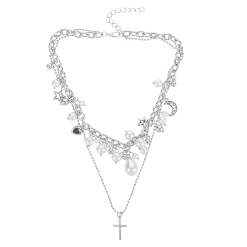 BESPORTBLE Doppellagige Kreuzkette mit Kunstperlen, Mehrlagige Halskette mit Charm-anhänger, Schmuck für Frauen, Brautjungfern Und Teenager-mädchen BESPORTBLE Doppellagige Kreuzkette mit Kunstperlen, Mehrlagige Halskette mit Charm-anhänger, Schmuck für Frauen, Brautjungfern Und Teenager-mädchen von BESPORTBLE