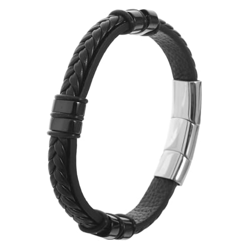 BESPORTBLE Doppelreihiges Geflochtenes Lederarmband Herren Verstellbar mit Edelstahl Magnetverschluss Robuster Stil für Western Outfits und Alltag von BESPORTBLE