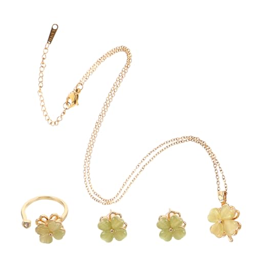BESPORTBLE Dreiteiliges Schmuckset Damen Glücksbringer Halskette Ring Ohrringe mit Drehbarem Grünem Vierblättrigem Kleeblatt aus Titanstahl und Katzenaugenstein Modisch und Vielseitig für BESPORTBLE Dreiteiliges Schmuckset Damen Glücksbringer Halskette Ring Ohrringe mit Drehbarem Grünem Vierblättrigem Kleeblatt aus Titanstahl und Katzenaugenstein Modisch und Vielseitig für von BESPORTBLE