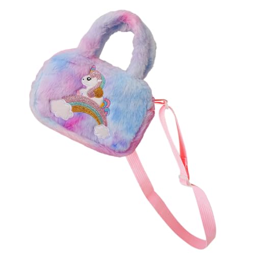 BESPORTBLE Einhorn Plüsch Umhängetasche Für Mädchen Süße Cartoon Handtasche Farbenfroh Als Einkaufstasche Für Kita Mädchen Crossbody Geldbörse Mit Verstellbarem von BESPORTBLE