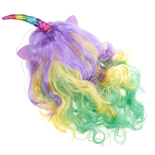 BESPORTBLE Einhorn Perücke Regenbogen Perücke Lockiges Bündelt Menschliches Haar Ohr-cosplay Damen Perücken Kostüm-requisiten Cosplay Lockige Perücke Stirnband Chemische Faser Kind Bunt von BESPORTBLE