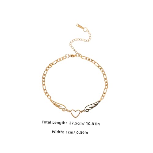 BESPORTBLE Einstellbare Edelstahl Fußkette Damen mit Herz Engelsflügel anhänger Stabiles Verstellbares Fußschmuck accessoire für Strand und Alltag Modische Damen Fußkettchen von BESPORTBLE