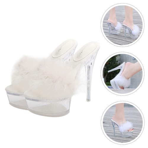 BESPORTBLE Elegante Damen High Heel Sandalen Weiß Dünner Absatz Transparenter Kristall style Modische Outdoor Slippers Bequeme Vielseitig Kombinierbar zu Jeans und Röcken von BESPORTBLE