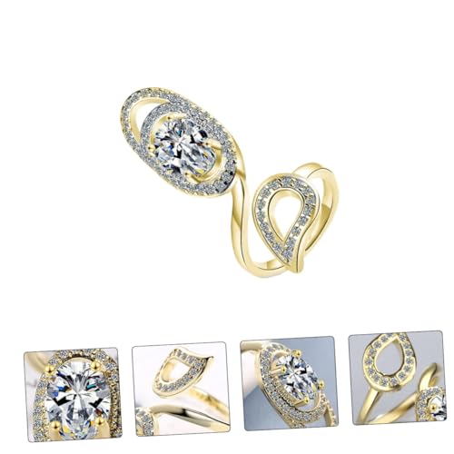 BESPORTBLE Eleganter Damen Nagelring Goldfarben Offener Fingernagel Schmuck mit Strasssteinen Verstellbarer Kreativer Nagel Dekorationsring für Maniküre Partys und Alltag von BESPORTBLE