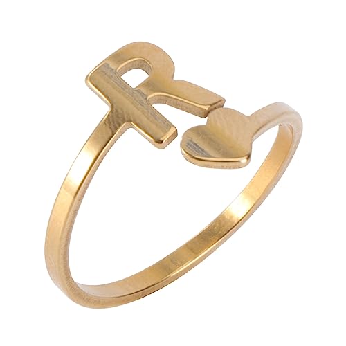 BESPORTBLE Eleganter Edelstahlring mit Goldenem Herz initial Kreatives Schmuckdesign Schlichtes Accessoire für Damen Robust und Stilvoll für Alltag und Besondere Anlässe von BESPORTBLE