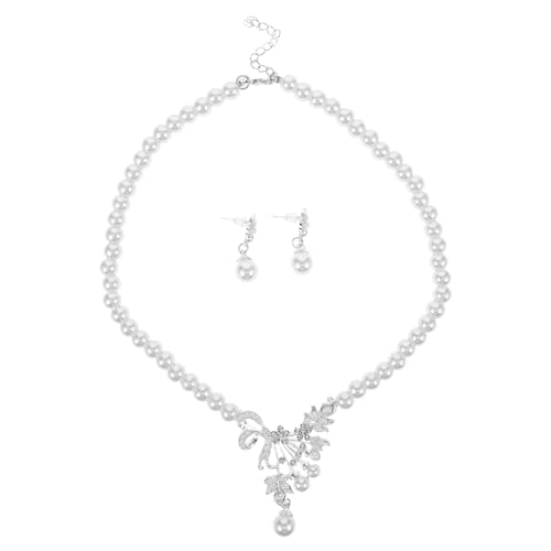 BESPORTBLE Elegantes Brautschmuck Perlenkette und Stilvolle Ohrhänger mit Strassanhänger für Hochzeit und Abendkleid Handgefertigter Schmuck für Braut und Begleitung Modisches Accessoire für von BESPORTBLE