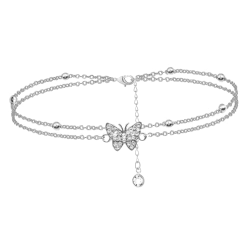 BESPORTBLE Elegantes Damen Fußkettchen mit Funkelndem Schmetterling Anhänger Doppellagiges Mode Schmuckstück Leicht und Hautfreundlich Vielseitig Kombinierbar für Sommer und Alltag von BESPORTBLE