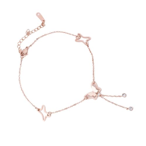 BESPORTBLE Elegantes Damen Fußkettchen mit Funkelndem Schmetterling Verstellbare Titanstahl Kette in Roségold Zarte Schmuck Fußkette für Frauen und Mädchen Langlebig und Modisch von BESPORTBLE