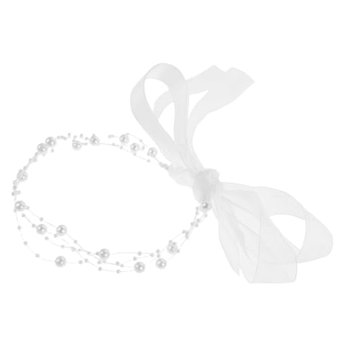 BESPORTBLE Perlenkette Mehrschichtig Für Hochzeit Perlen Stirnband Mit Spitzenband Brautschmuck Haarreif Perlenkopfschmuck Für Damen Elegant Haarschmuck von BESPORTBLE