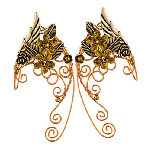 BESPORTBLE Elfen Ohrmanschetten Ohrclips für Damen Handgefertigte Metall Ear Filigrane Blumen und Flügel Designs Modische Ohrringe Piercing Geeignet für Braut und Cosplay von BESPORTBLE