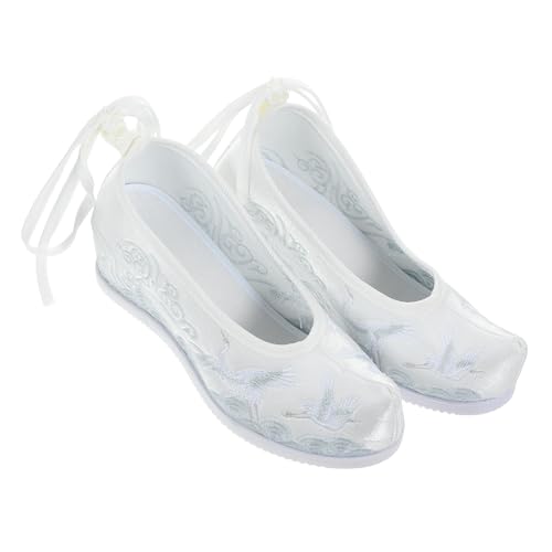 BESPORTBLE Ethnische Bestickte Hanfu Schuhe mit Innenkeilabsatz Atmungsaktive Baumwollstoffschuhe Bequeme Traditionelle Plateauschuhe für Damen und Mädchen Weiß von BESPORTBLE