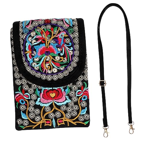 BESPORTBLE Bestickte Crossbody Bag Aus Canvas Ethno-stil Einkaufstasche Für Damen Messenger Bag Mit Reißverschluss Für Mobiltelefon Und Persönliche Gegenstände Praktische Umhängetasche Für Te von BESPORTBLE