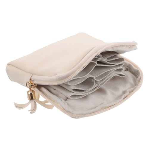 BESPORTBLE Etui Mit Reißverschluss Für Beige Tragbare Geldbörse Mädchen Kopfhörertasche Mit Mehreren Fächern Quaste Kosmetik Stilvoller Organizer Frauen Vielseitiger Pu von BESPORTBLE