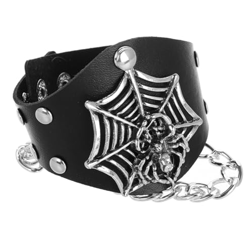 BESPORTBLE Unisex Armband Mit Spinnennetz Charm Rocker-pu-manschettenband Totenkopf-halloween-armband Breites Kettendesign Verstellbares Manschettenarmband Für Kostümzubehör von BESPORTBLE