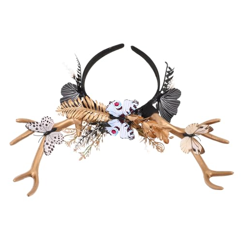 BESPORTBLE Extragroßer Hirschgeweih Haarreif mit Schmetterlingsblumen Leichtes Festtags-accessoire für Weihnachten Halloween Mädchen Auffälliger Elchkopfschmuck für Festliche Kostümpartys von BESPORTBLE