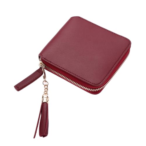 BESPORTBLE Fashion Damen PU Geldbörse mit Reißverschluss und Tassel Quadratische Clutch Leicht Kompakt Stylish Portemonnaie für Karten und Bargeld Rot von BESPORTBLE