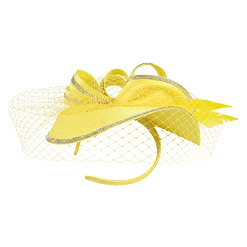BESPORTBLE Fasinatoren Für Die Haare Für Frauen Hochzeit Dame Haarband Spitze Cocktail Party Hut Für Kopfbedeckung Gelber Kopfschmuck Hutmacherei Mit Verdrehte Charmant Yellow Bauchmuskeln von BESPORTBLE