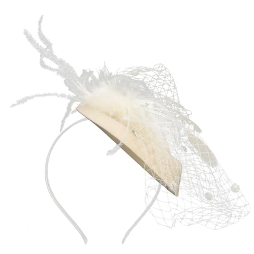BESPORTBLE Federhut Hühner Zu braut kopfschmuck netz Hochzeitskopfschmuck Sei für stirnband Fascinator-Kopfbedeckung frauen hochzeit hut Partykleid Hut Gittergewebe Beige von BESPORTBLE