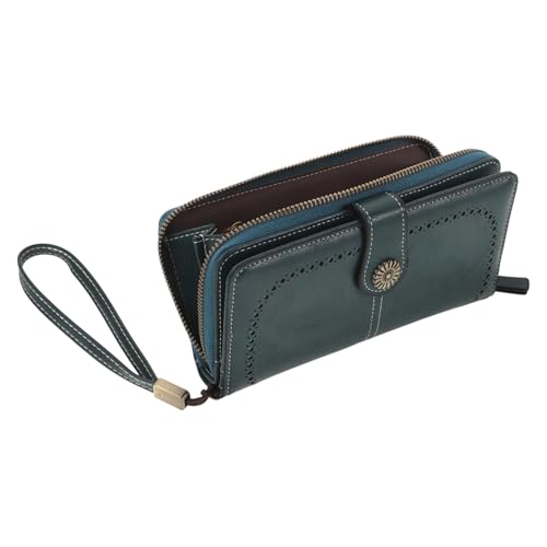 BESPORTBLE Fettige Wachslederhandtasche Geldbörse Brieftasche Süß Münzbörse Für Damen Armbandbrieftasche Münzbeutel Mit Reißverschluss Weibliche Brieftasche Blue Pu-Leder von BESPORTBLE
